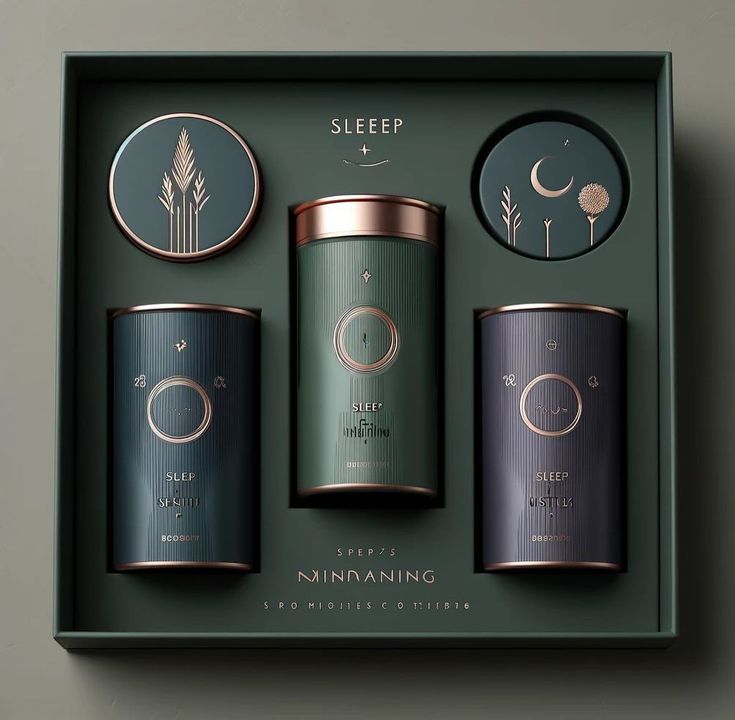 This may contain: the packaging design for three different types of teas is shown in a green box