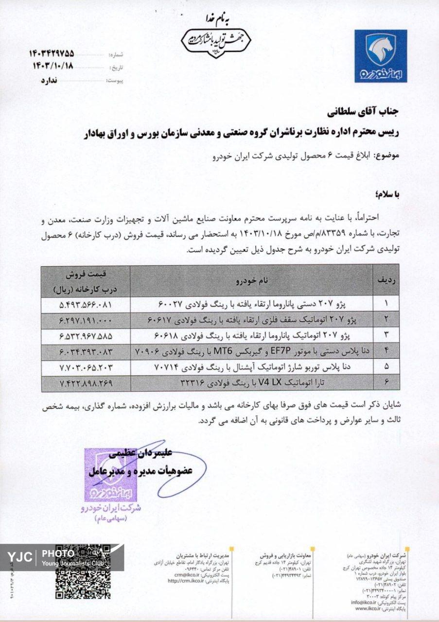 ایران خودرو از افزایش قیمت ۶ محصول تولیدی خود خبر داد+ جزئیات